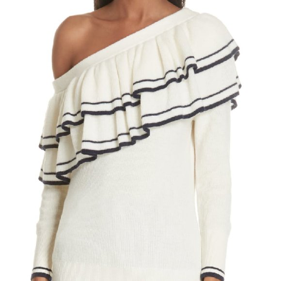 Frame Ruffle One Shoulder Wool Blend Sweater Women - Picture 2 of 10